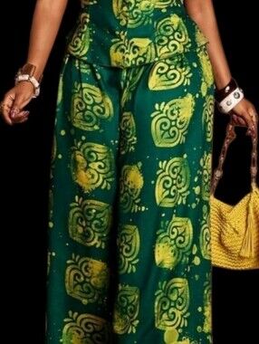 Green & Yellow Wide-Leg Jumpsuit - Stylish Women’s Jumpsuit